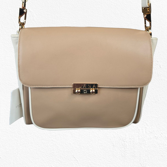 LUANA Beige White Gold Hardware Adjustable Strap Italy Leather Crossbody Bag - Picture 4 of 16